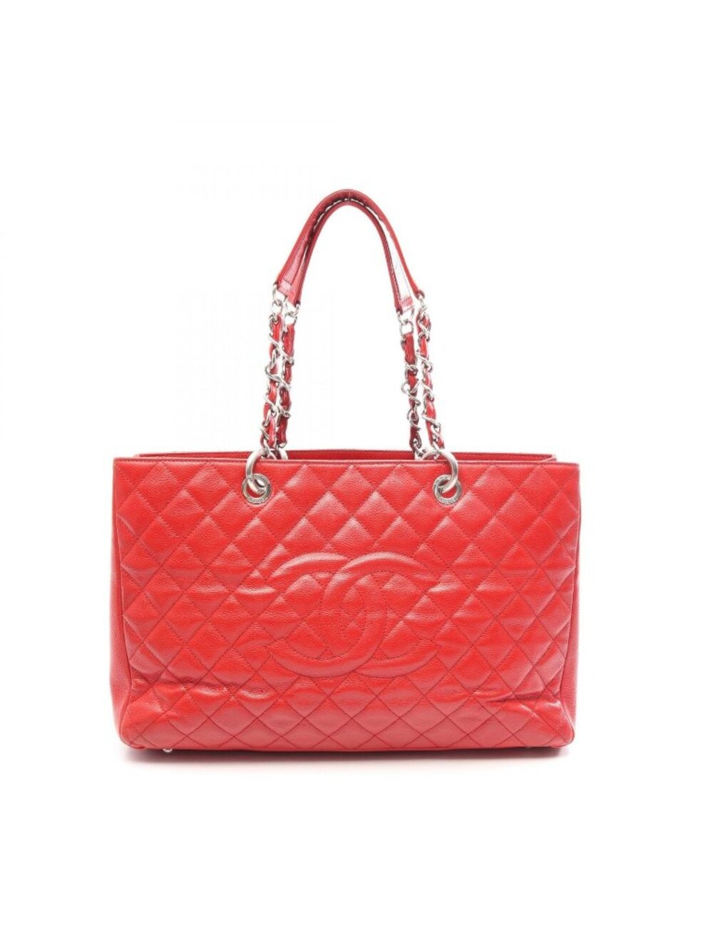 Chanel Tote Quilted Grand Shopping GST XL Red Caviar Leather Chain